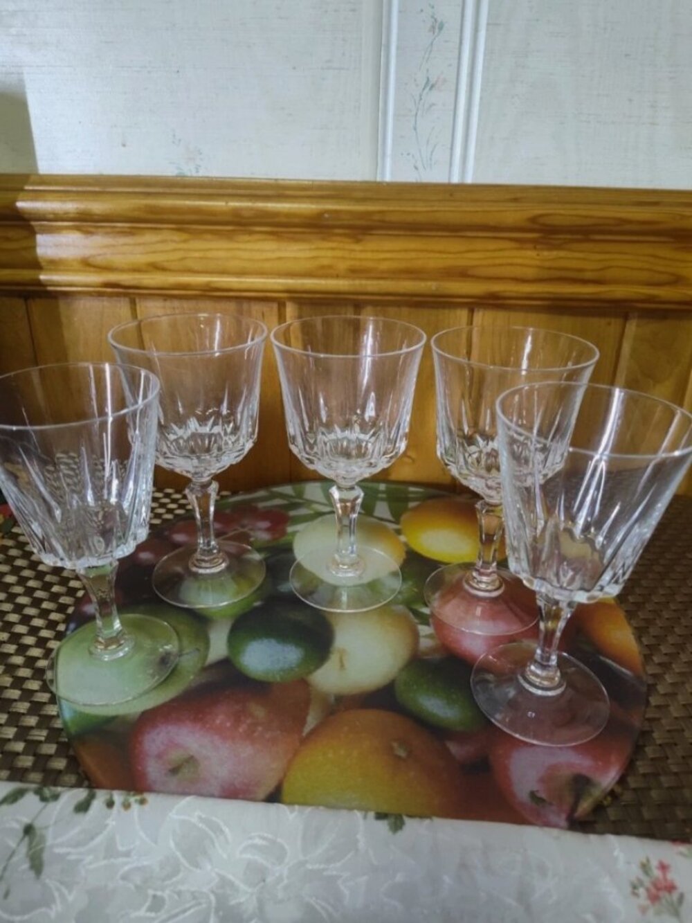 Set of 5 Vtg Lead Crystal Wine Glass " Versailles" by Cristal d' arque Durand